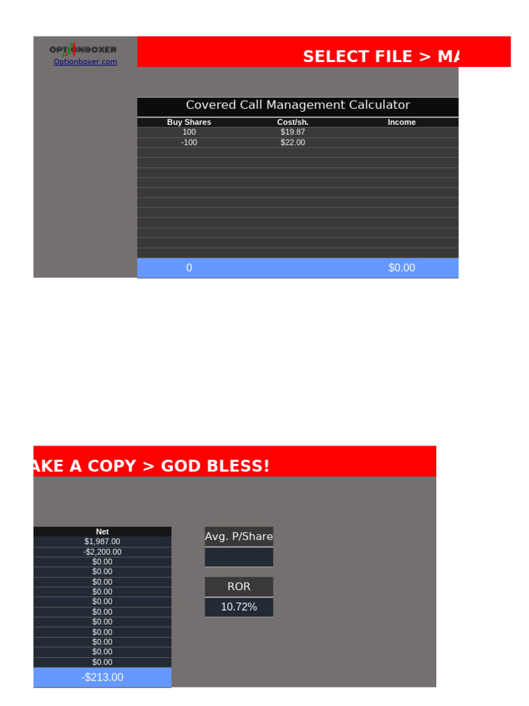 Covered Call Management Calculator | PDF
