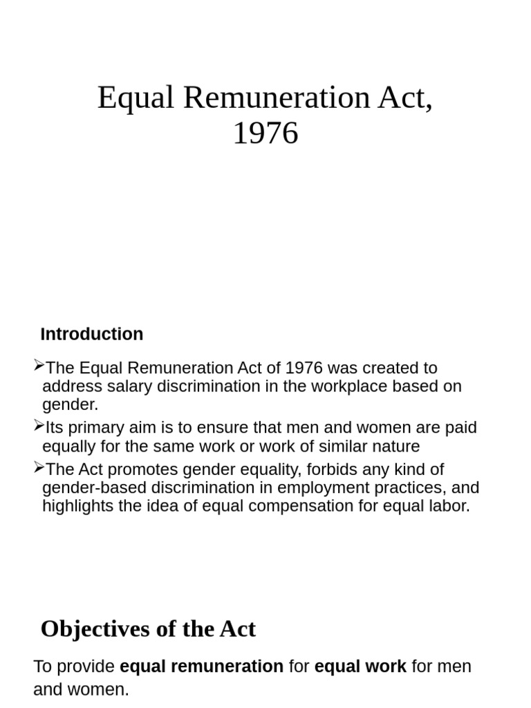 Equal Remuneration Act Overview 1976 | PDF | Employment | Salary