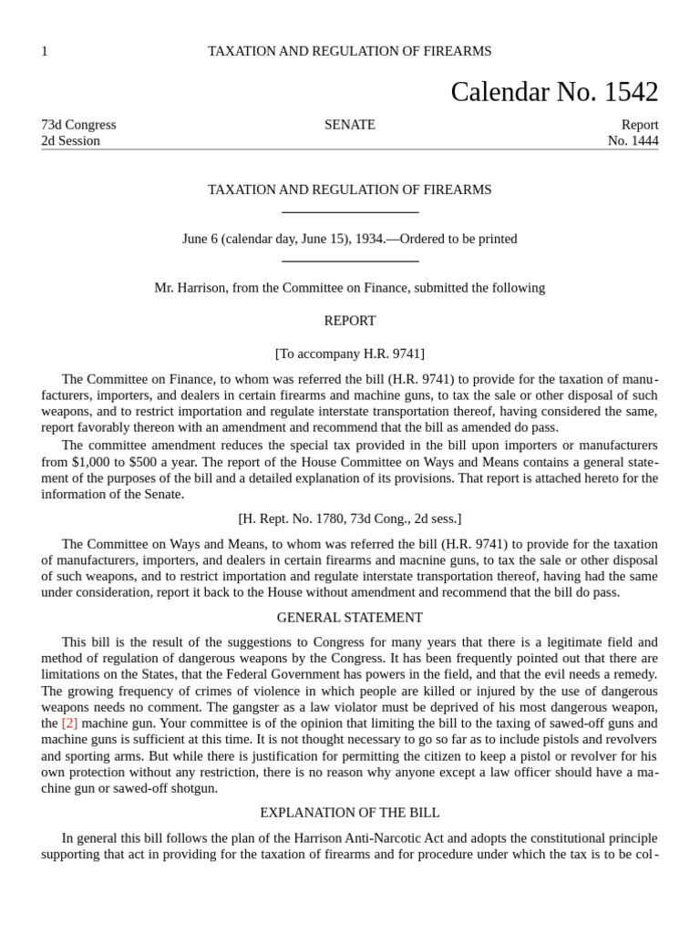 NFA 1934 - Senate Report | PDF | Gun | Justice
