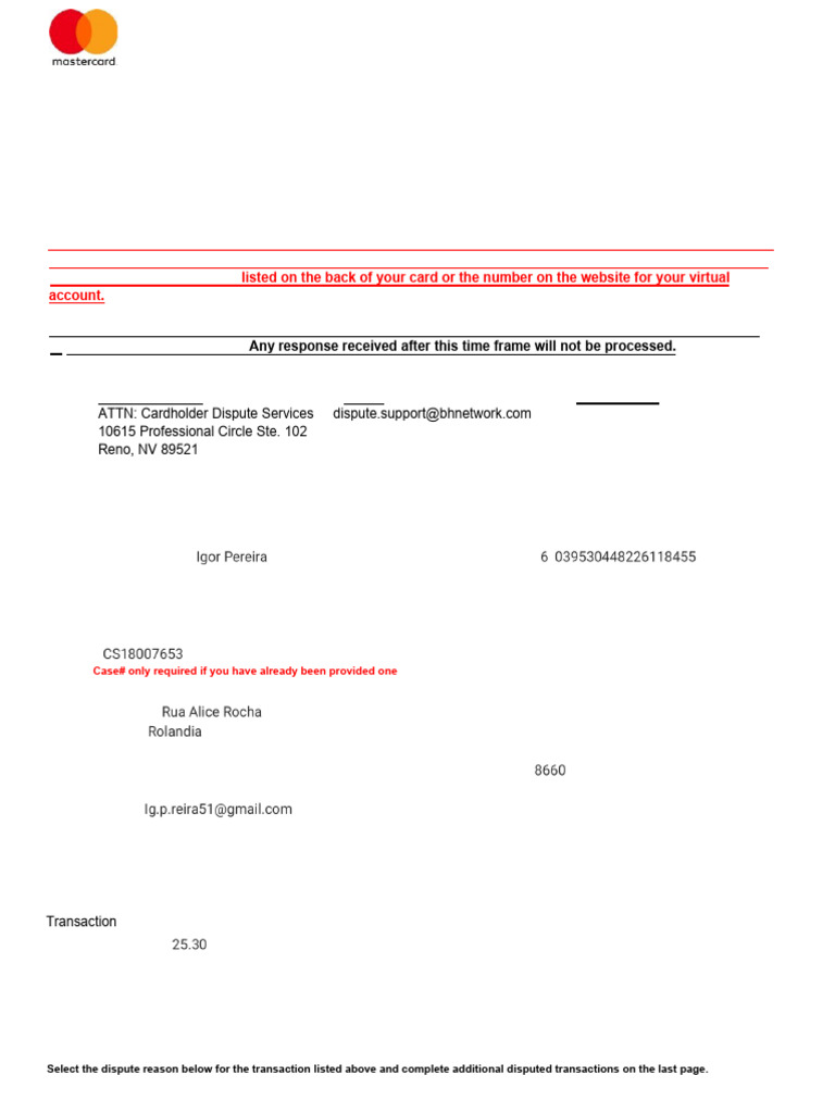 2022 Mastercard English DisputeForm 251202 205812 | PDF | Credit Card