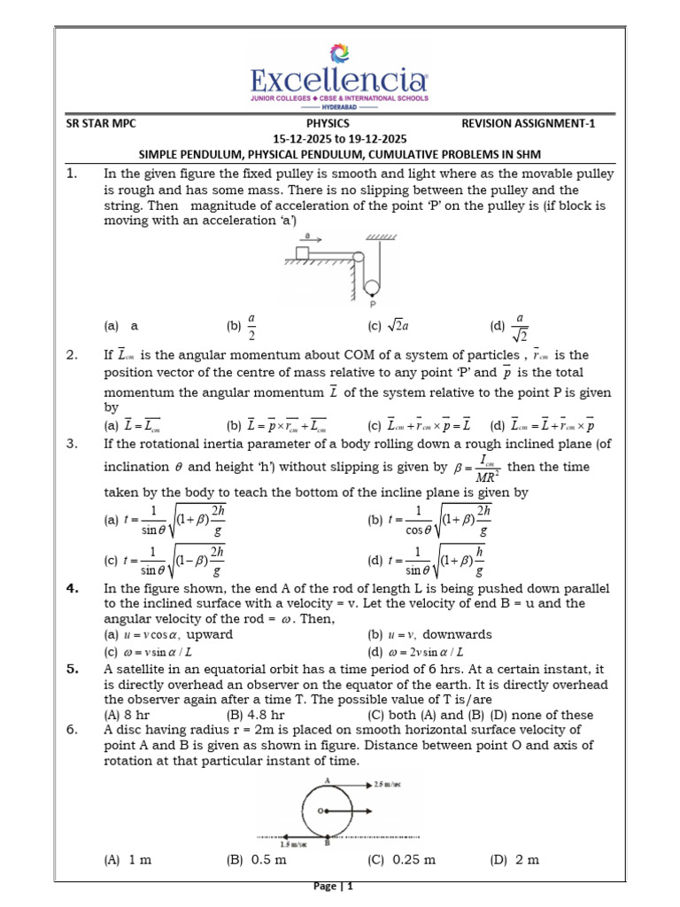 Physics Revision: Simple Pendulum & SHM | PDF | Force | Rotation