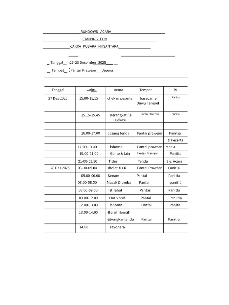 Rundown Acara Camping Fun 2025 | PDF