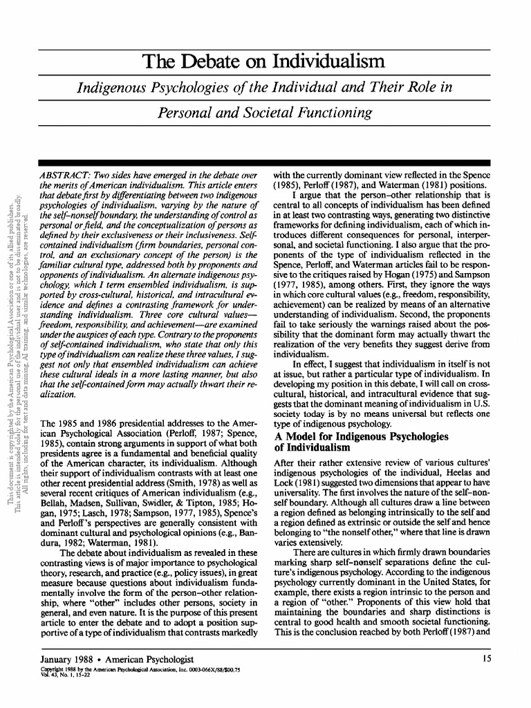 Indigenous Views on Individualism Debate | PDF | Individualism | Psychology