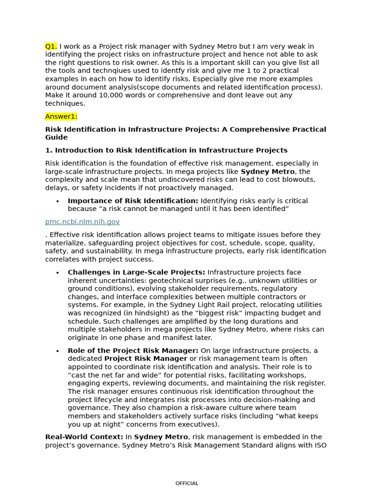 Risk Identification Techniques for Infrastructure Projects | PDF | Risk ...