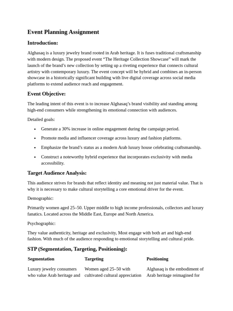 Event Planning Assignment | PDF | Brand | Market Segmentation