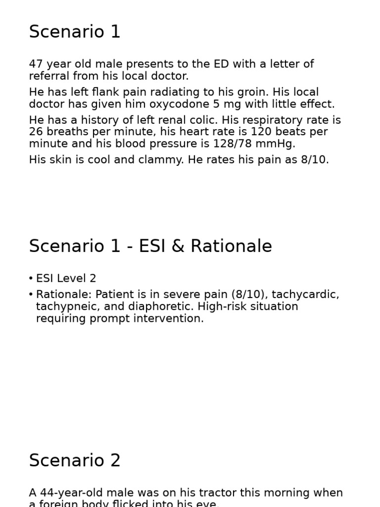 Emergency Severity Index Case Scenarios | PDF | Symptoms And Signs ...