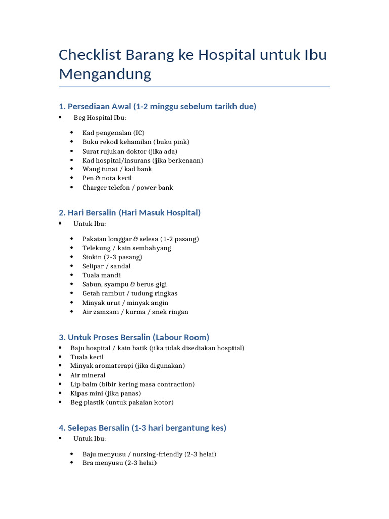 Checklist Barang Hospital untuk Ibu Hamil | PDF
