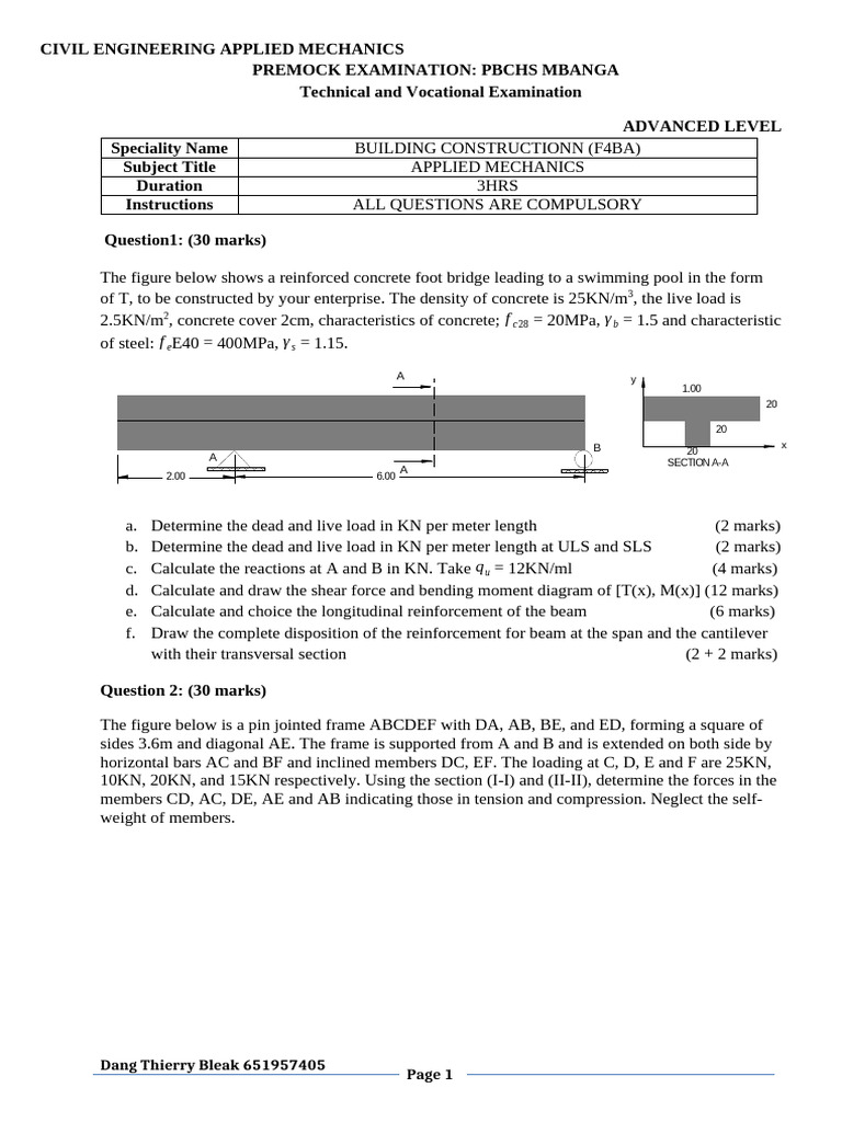 Civil Engineering Mechanics Exam Guide | PDF | Bending | Beam (Structure)