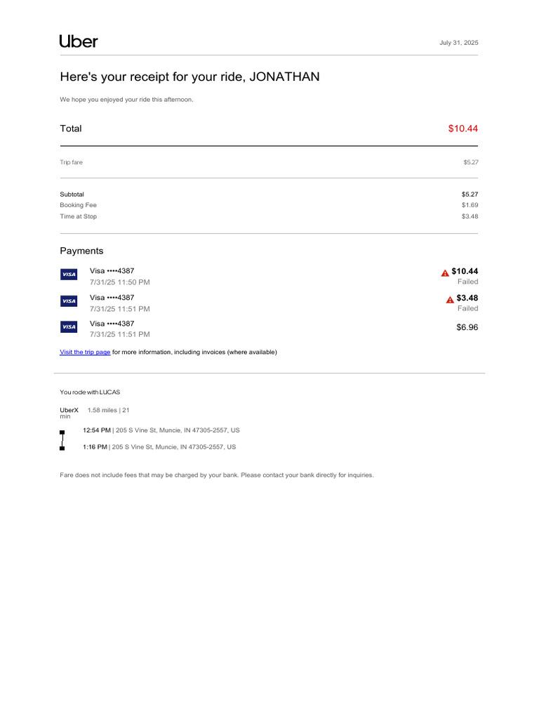 Uber Ride Receipt for Jonathan | PDF