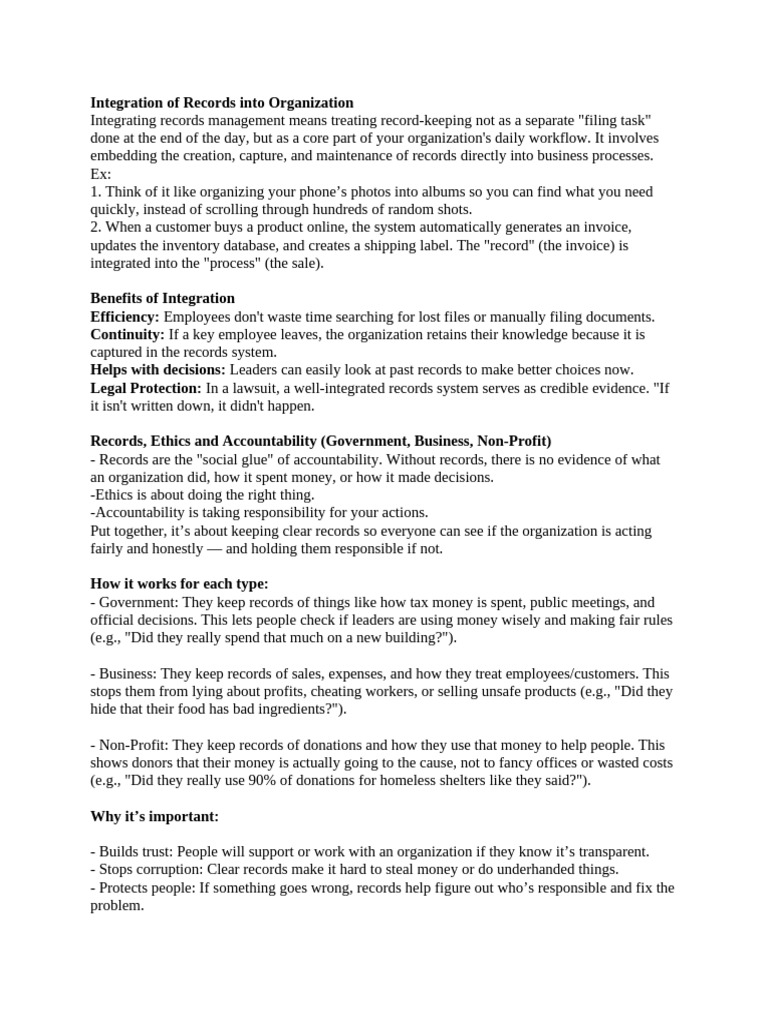 Integration of Records Into Organization | PDF | Money | Economies