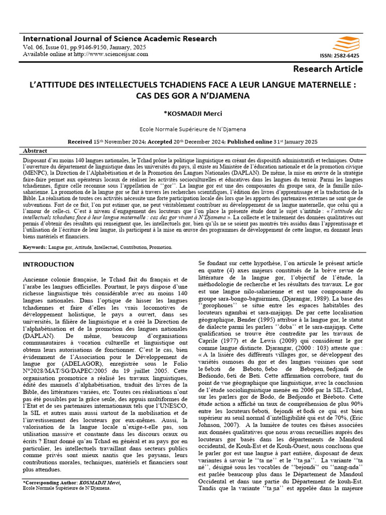 Attitude des Intellectuels Gor au Tchad | PDF | Langue française | Tchad