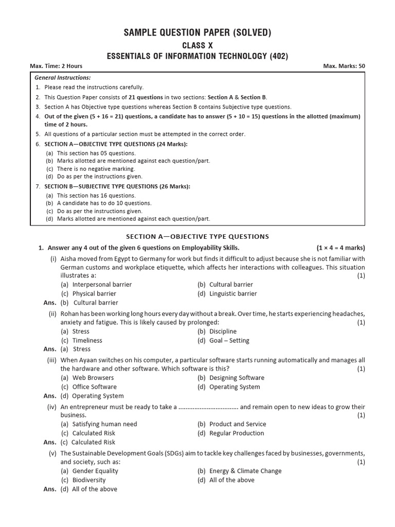 Class X IT Essentials Solved Paper | PDF