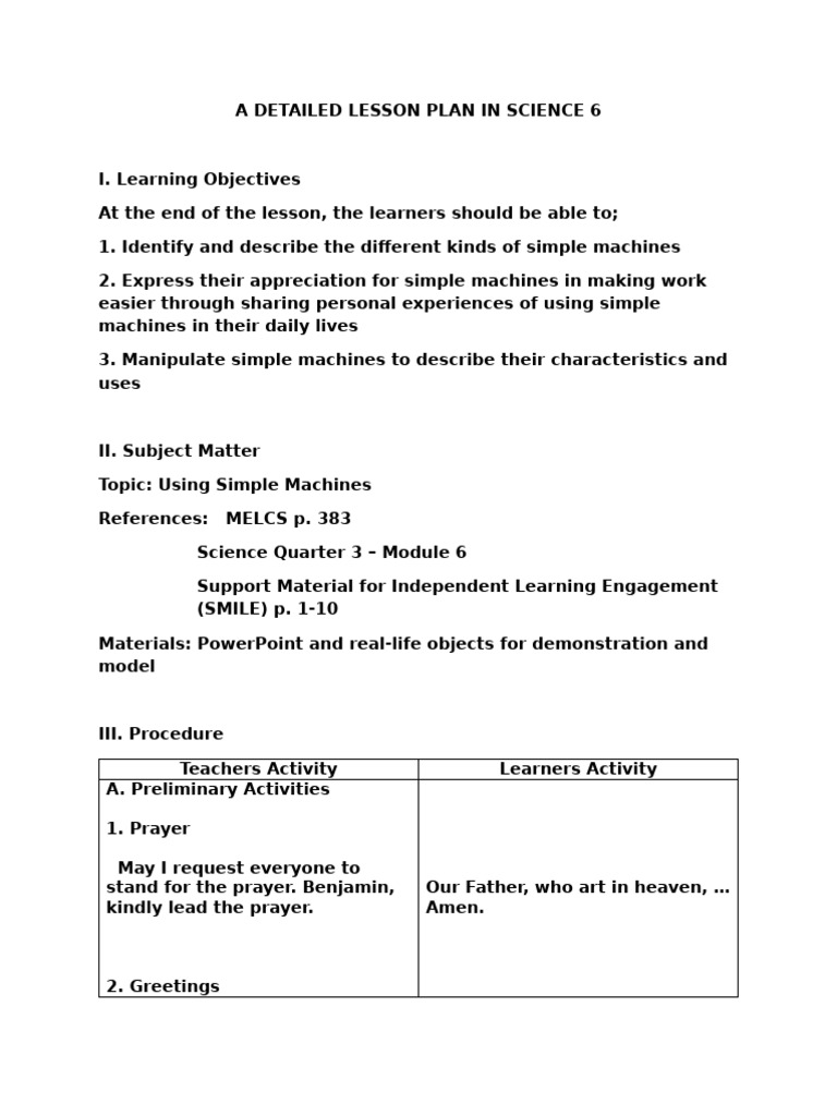 Science Lesson Plan: Simple Machines | PDF | Lever | Mechanical Engineering