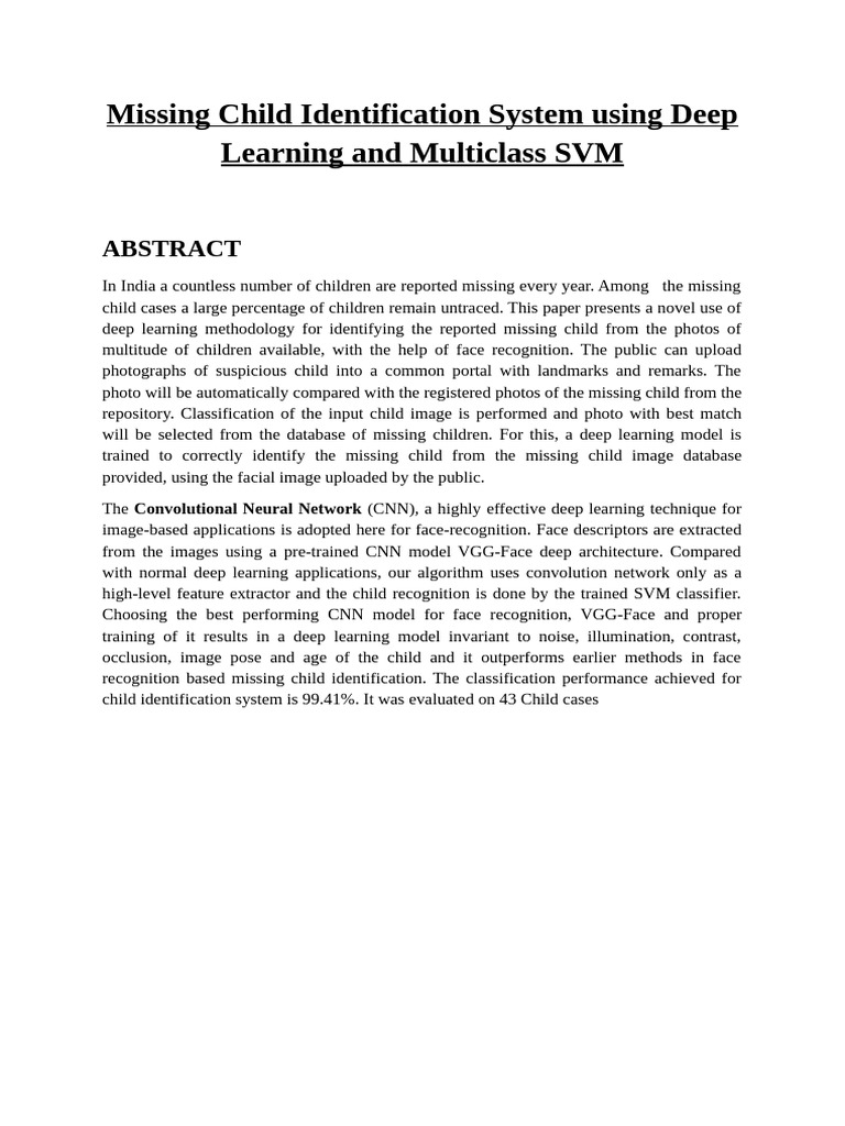 Missing Child Identification System Using Deep Learning and Multiclass ...