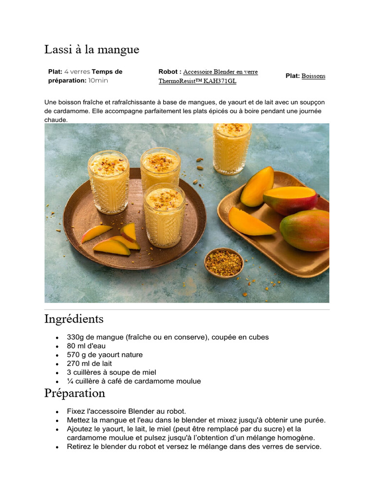 Lassi à la mangue : recette rapide et fraîche | PDF