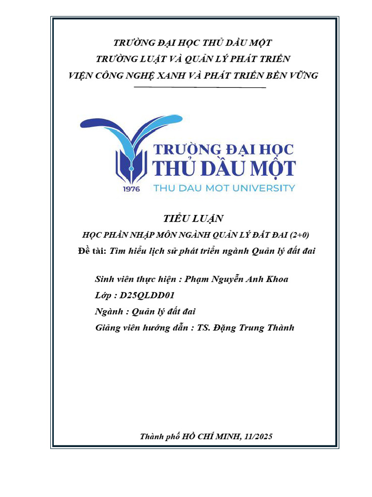 Tiểu luận TDMU | PDF