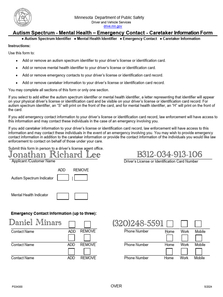 Autism & Mental Health ID Form MN | PDF | Driver's License | Identity ...