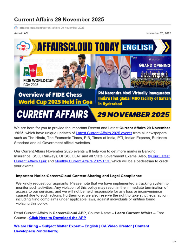Current Affairs 29 November 2025 | PDF | Unrwa | United Nations General ...