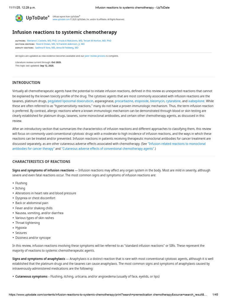 Infusion Reactions To Systemic Chemotherapy - UpToDate | PDF | Allergy ...