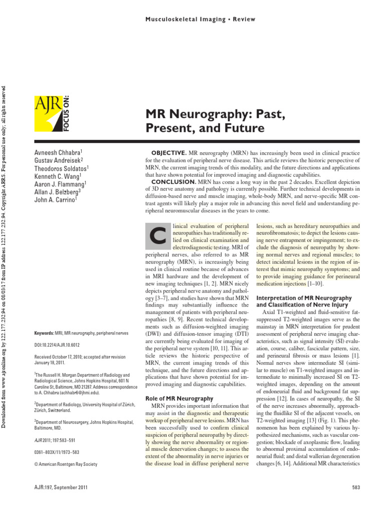 MR Neurography: Advances in Imaging | PDF | Neurology | Diseases And ...