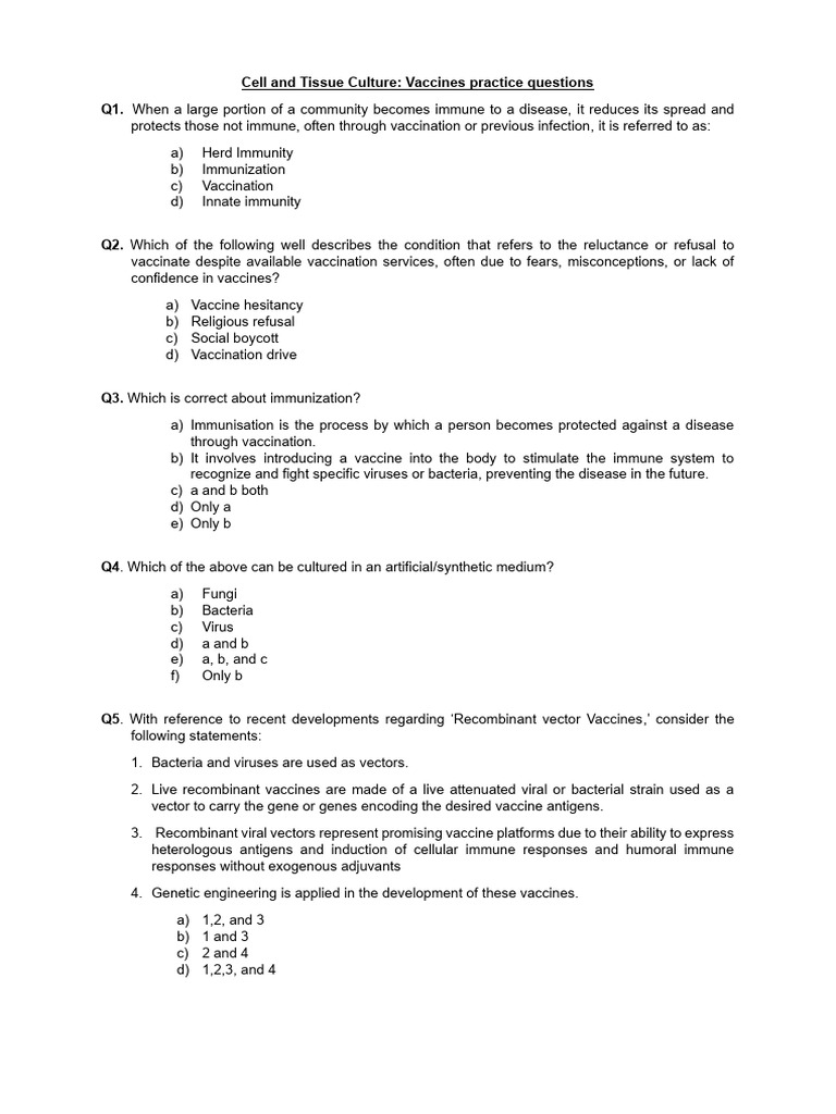 Vaccine and Culture Practice Questions | PDF | Vaccines | Immune System