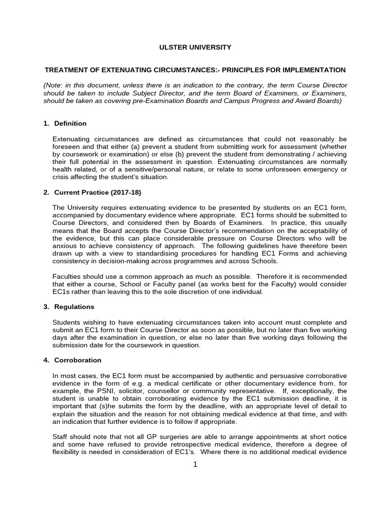 Ulster University Extenuating Circumstances Guide | PDF | Stress ...