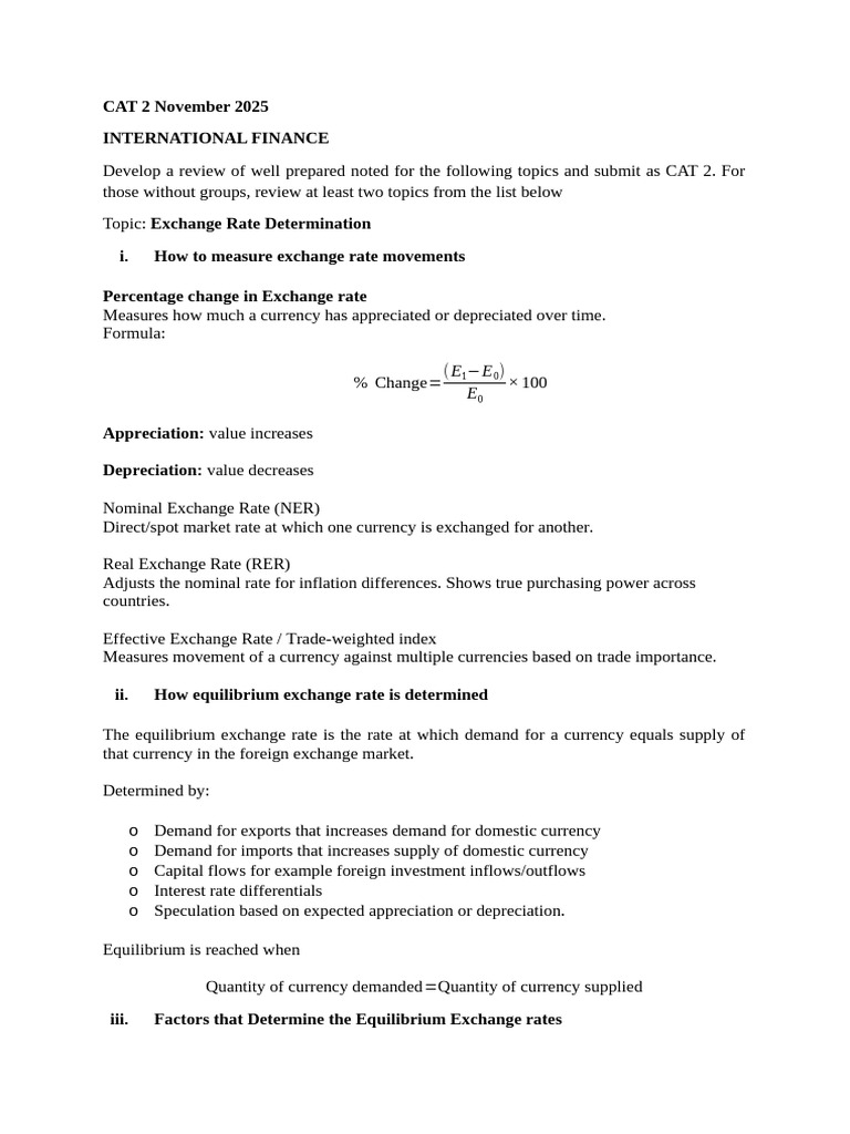 International Finance - CAT 2 | PDF | Exchange Rate | Financial Risk