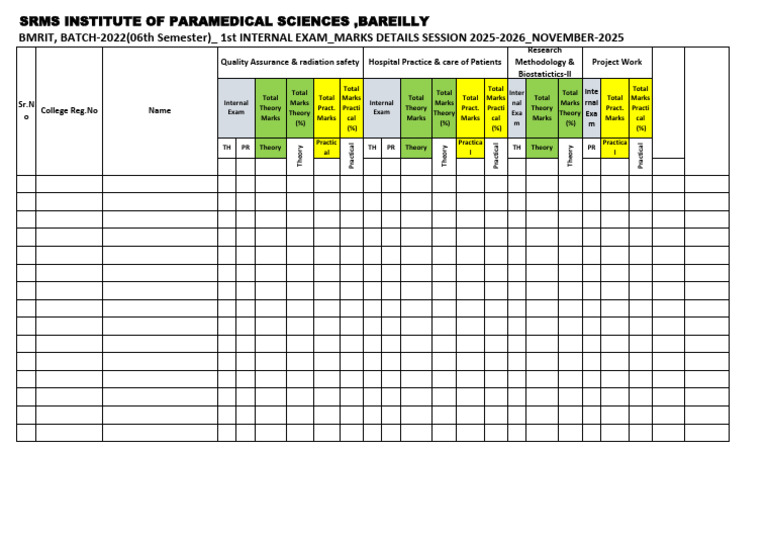 SRMS Paramedical 1st Internal Exam Marks | PDF