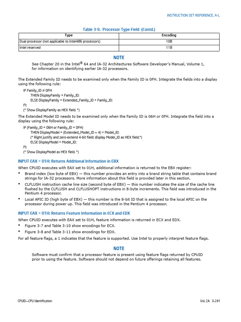 CPUID CPU Identification Guide | PDF | Computer Architecture | Intel