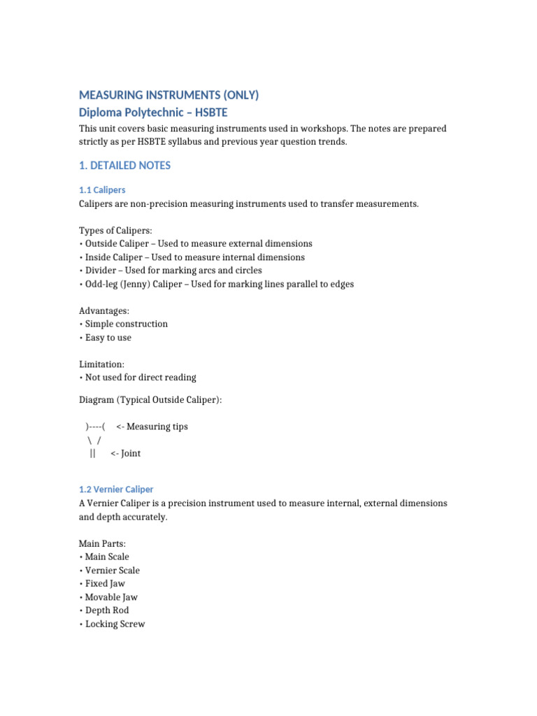 Measuring Instruments for Workshops | PDF