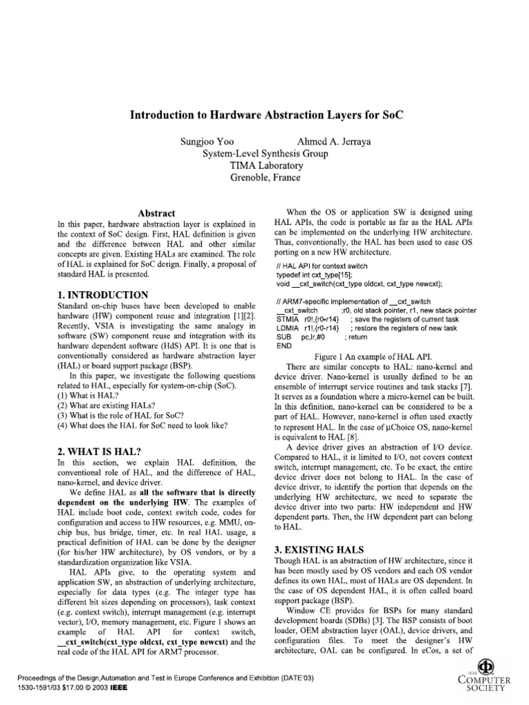 Introduction to Hardware Abstraction Layers for SoC | PDF