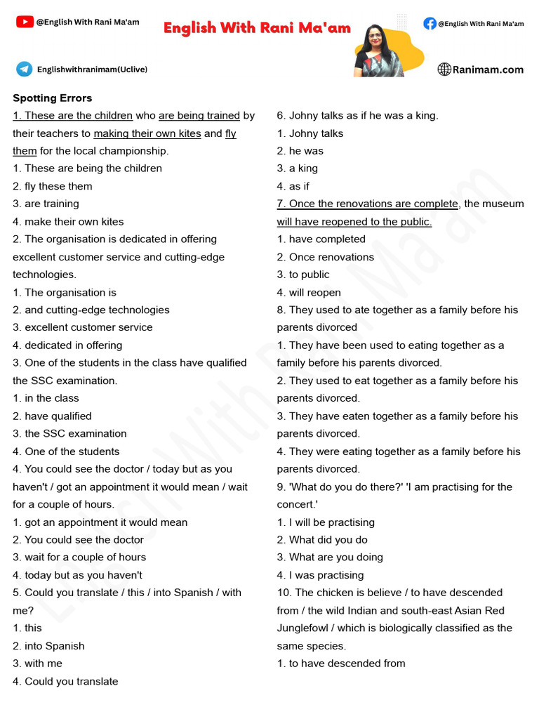 Common English Errors and Corrections | PDF