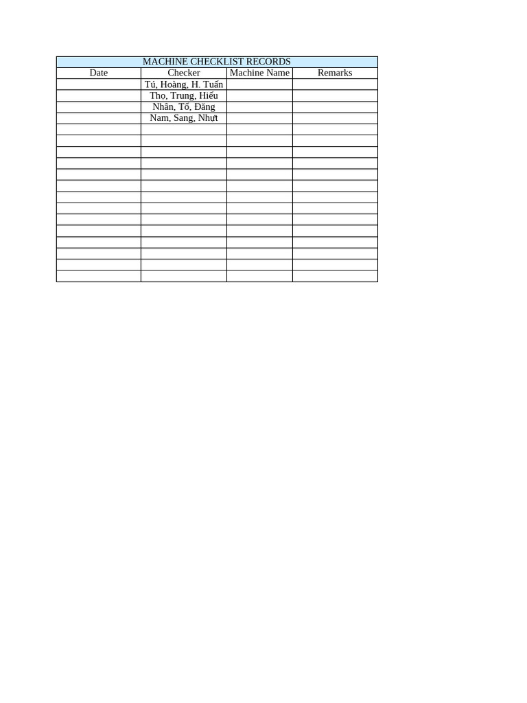 Machine Checklist Records | PDF