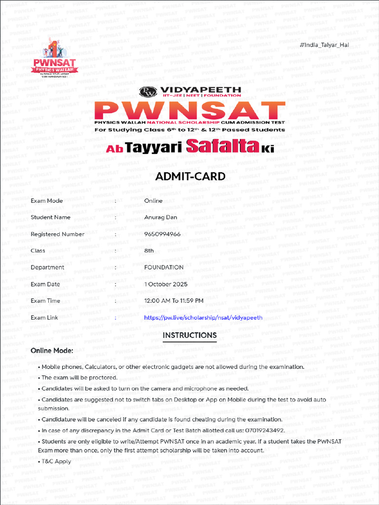 Admit Card | PDF