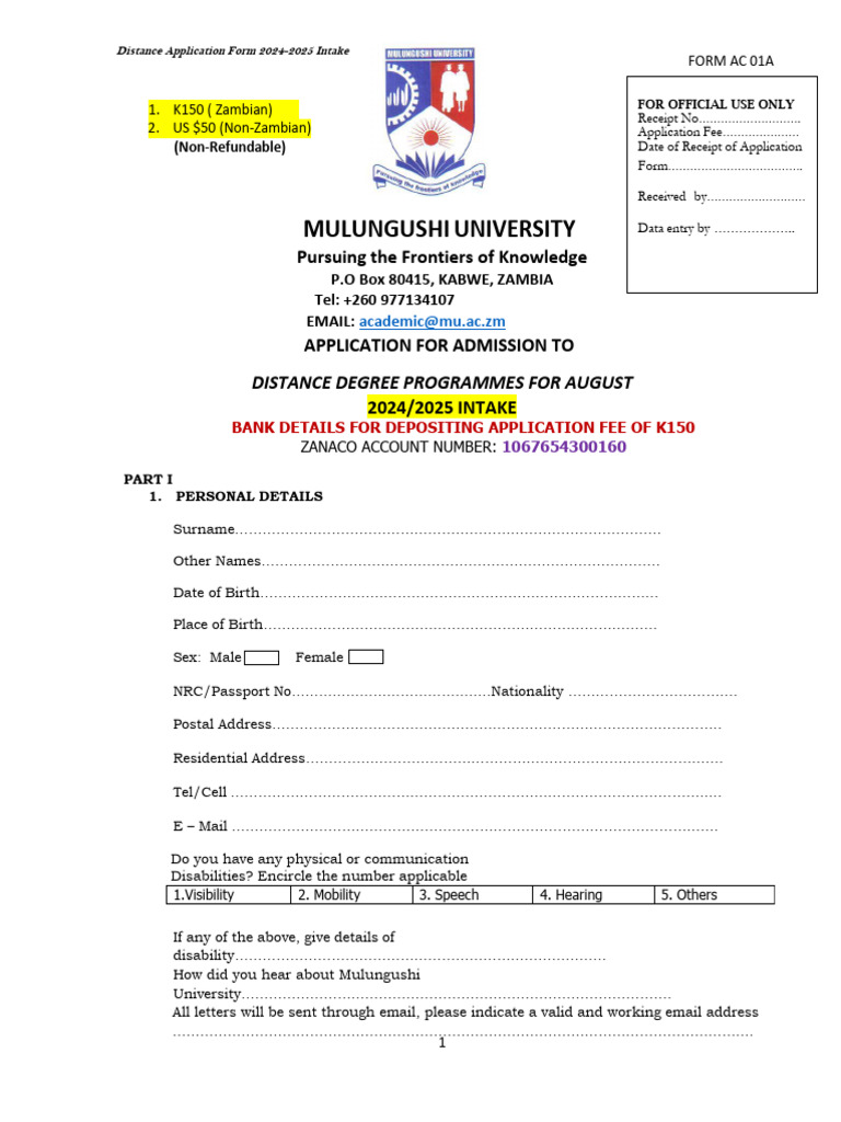2024-2025 Distance Application Form | PDF | Bachelor's Degree ...