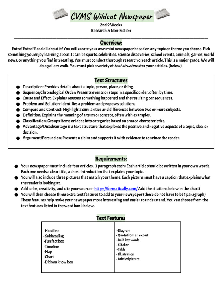 CVMS Wildcat Newspaper Project Guide | PDF | Dogs | Behavioural Sciences