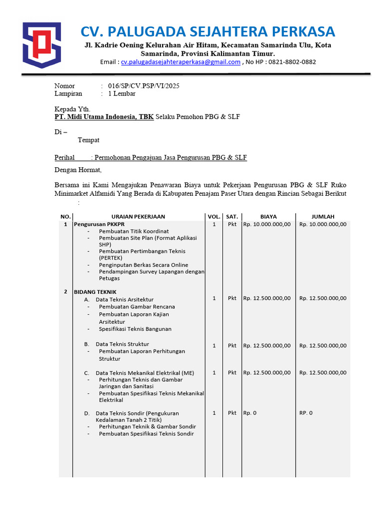 Penawaran Jasa PBG & SLF Ruko Alfamidi | PDF