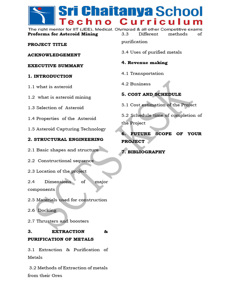 Asteroid Mining Project Proforma Guide | PDF