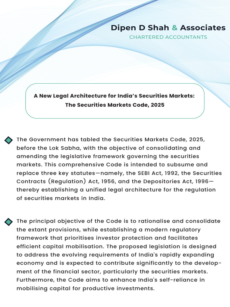 Securities Markets Code 2025 Overview | PDF | Governance | Government