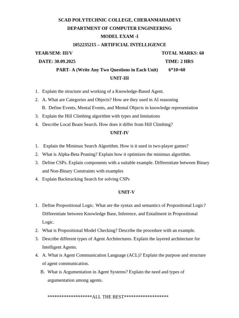 AI Model Exam Paper for Computer Engineering | PDF