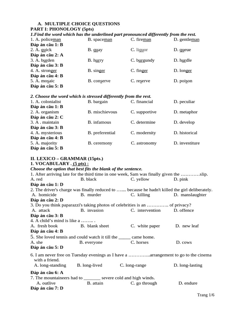 Phonology and Vocabulary Practice Test | PDF | Marriage | Celts