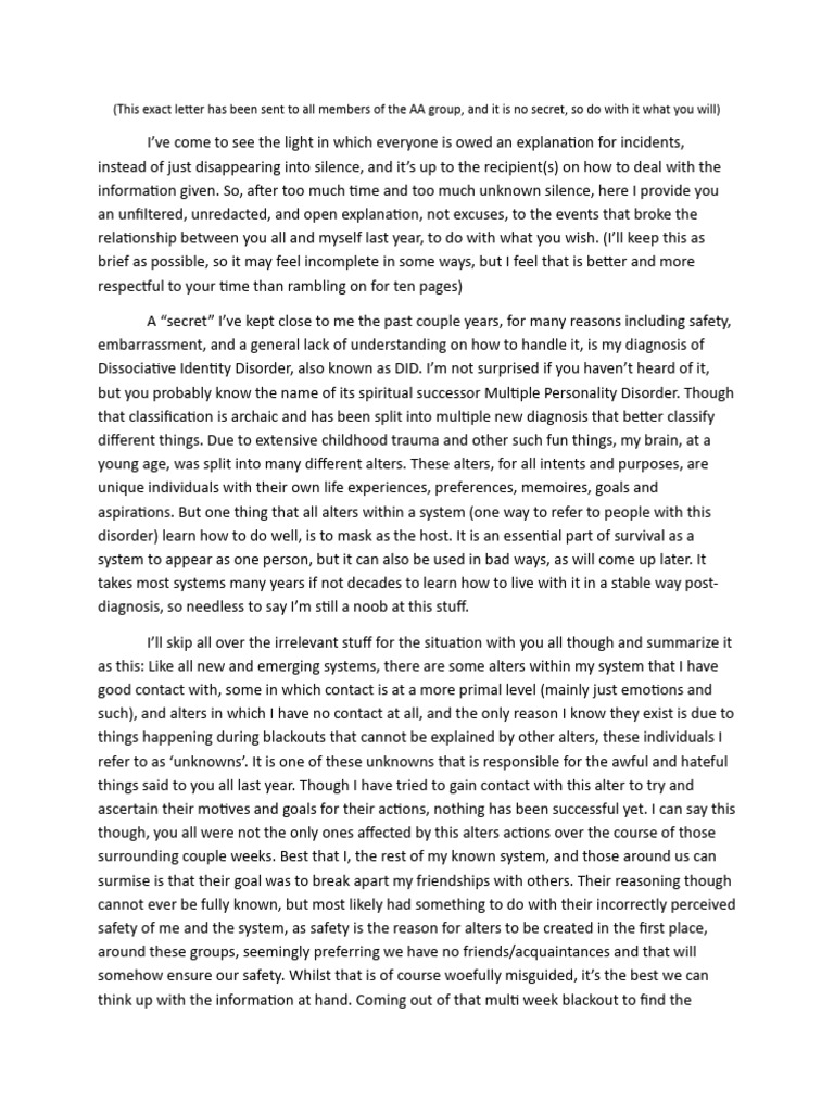Explanation of DID and Relationship Breakdown | PDF | Psychology ...
