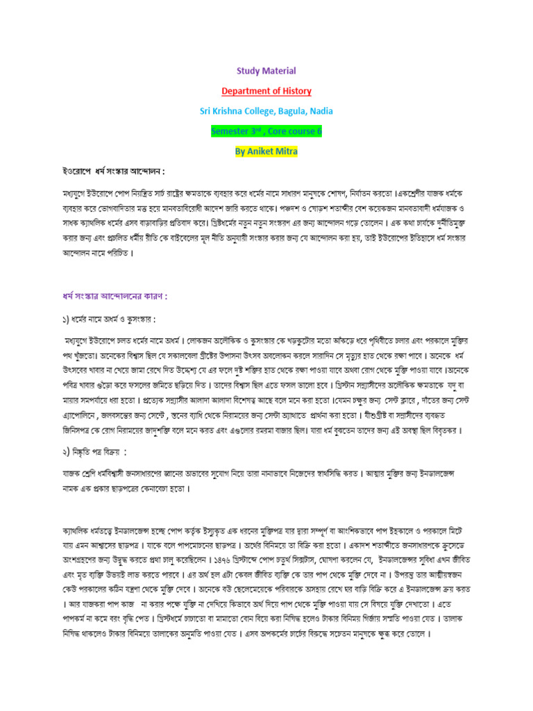 3358History Sem 3 Study Material Reformation Movement in Mediaeval ...