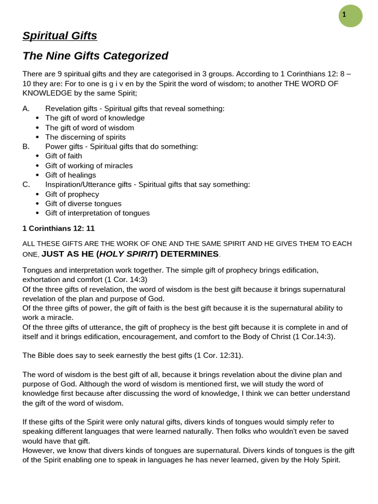 Understanding the Nine Spiritual Gifts | PDF | Spiritual Gift ...