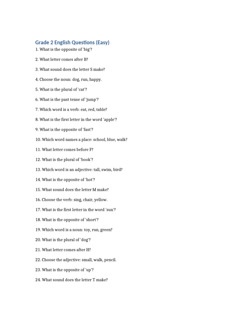 Grade2 English Questions | PDF