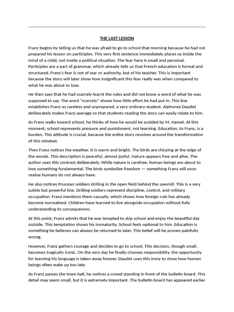The Last Lesson: A Tale of Loss | PDF | Fear | Psychology