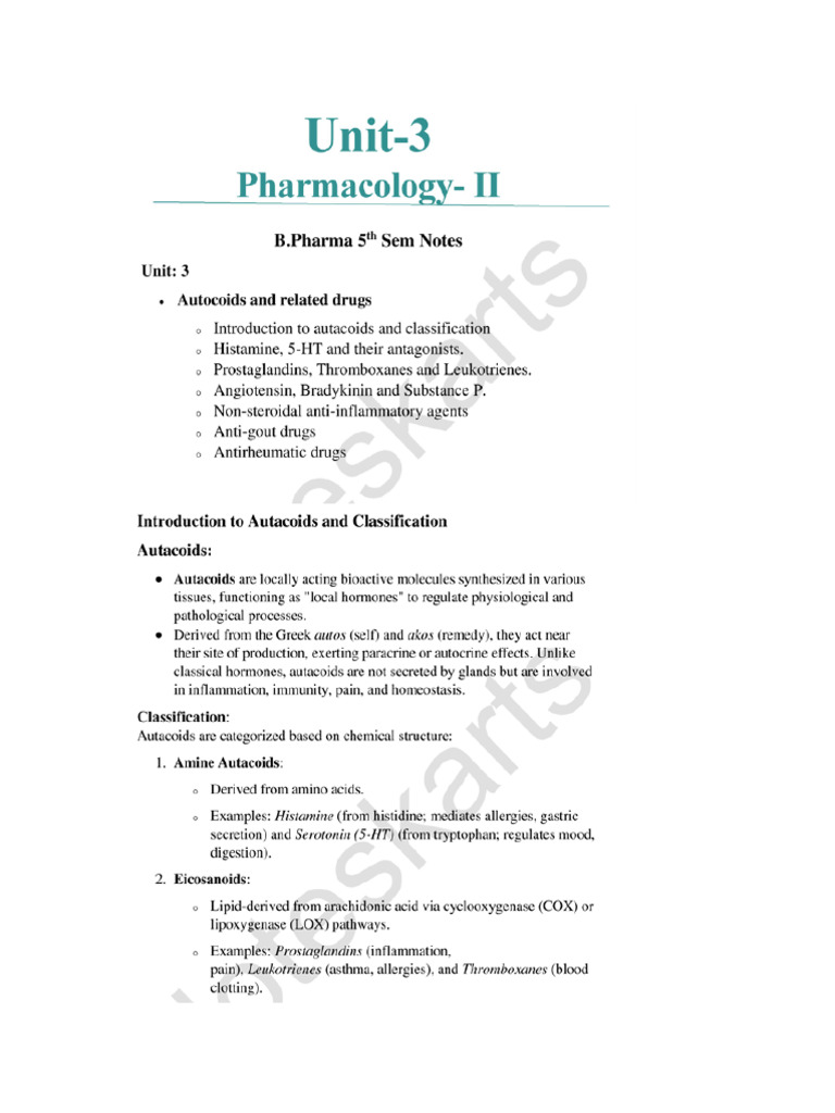 Unit-3 B Pharm 5th Semester Pharmacology Notes | PDF