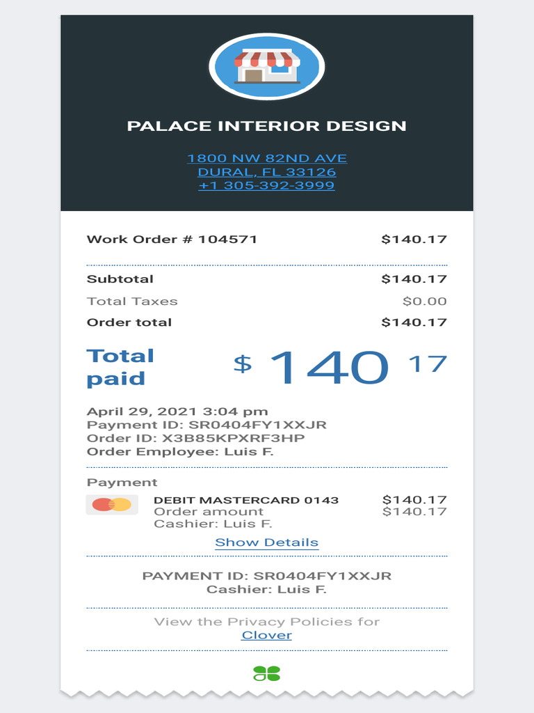 Palace Interior Design Online Receipt | PDF