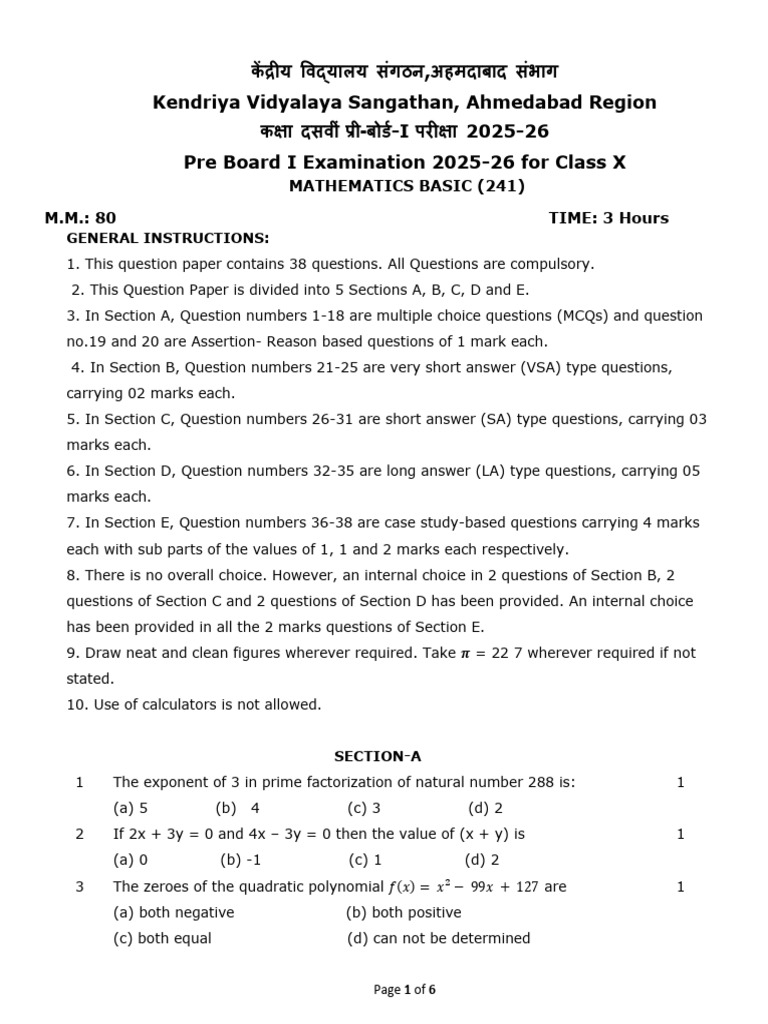 X-MATHEMATICS BASIC-QP-SET-B | PDF | Quadratic Equation | Zero Of A ...