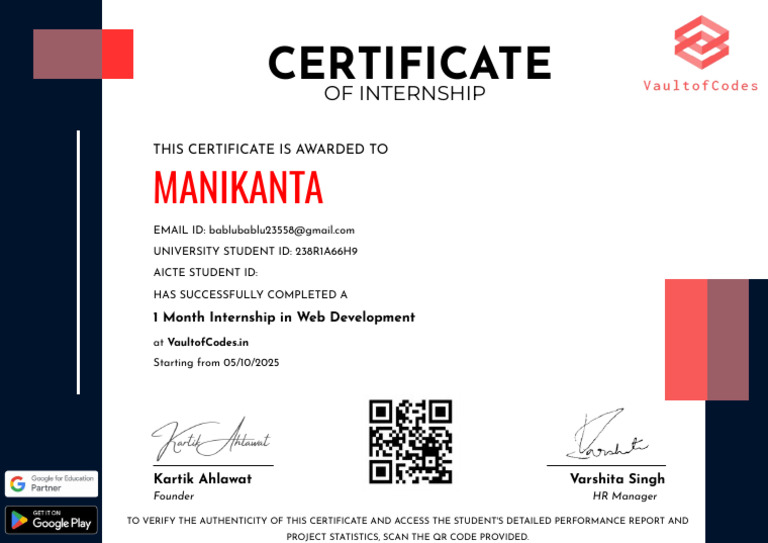 Web Development Internship Certificate | PDF